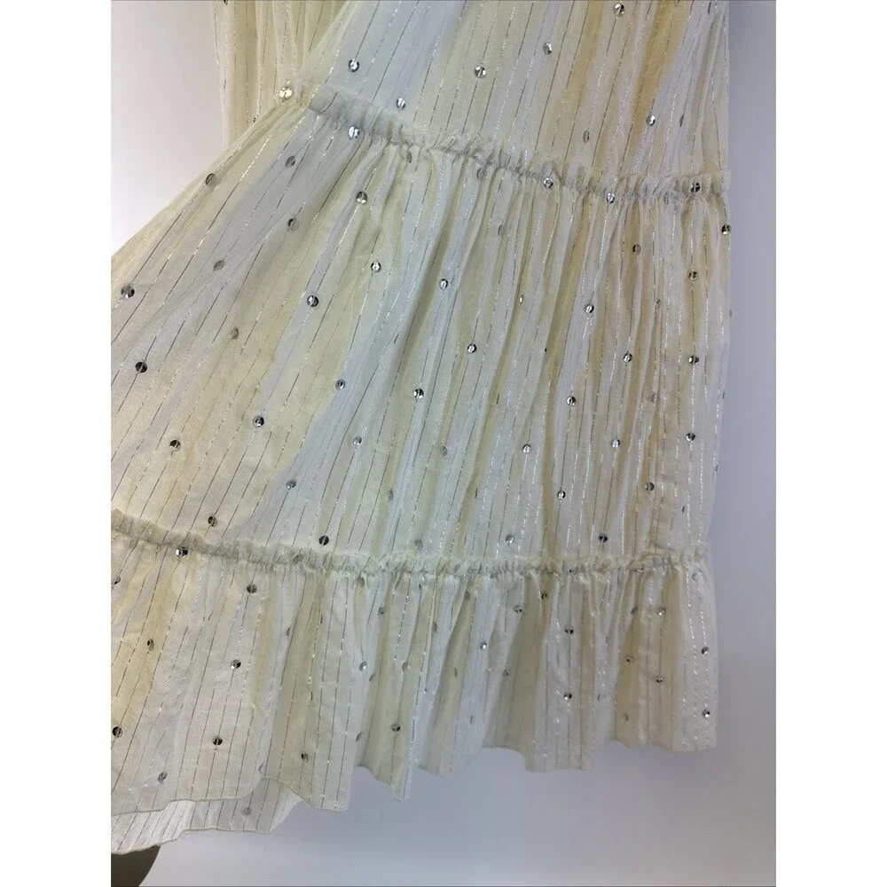 J Jill Tiered Maxi Skirt Sequins Ivory Drawstring Whimsey Cottage Fairy Petite M